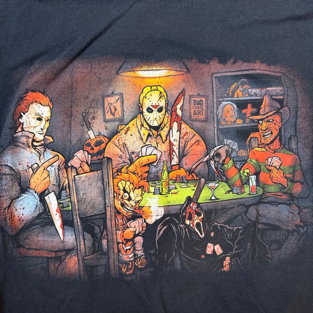 Big Chris Art Horror Villains Poker Graphic Tee Shirt Black Small Jason Freddy - Picture 5 of 16